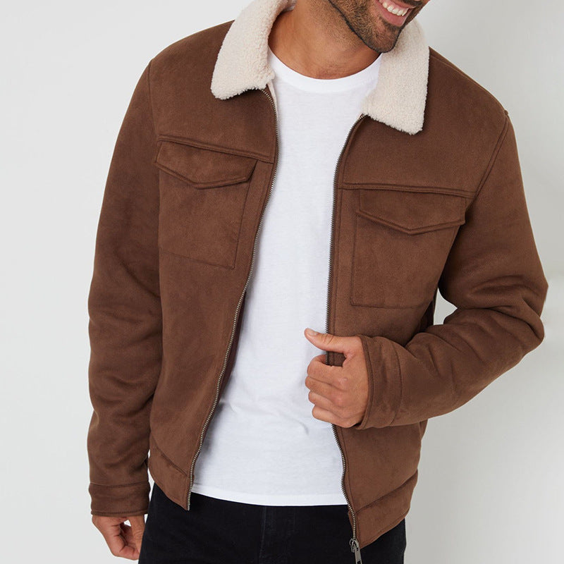 Men's Lamb Fur Collar Coat | Slim Fit Retro Outerwear, S–XXXL, 3 Colours | HOORIVA