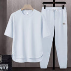 Men's Summer Athletic 2-Piece Set – Short Sleeve Crew Neck T-Shirt & Cropped Jogger Pants in 5 Colours