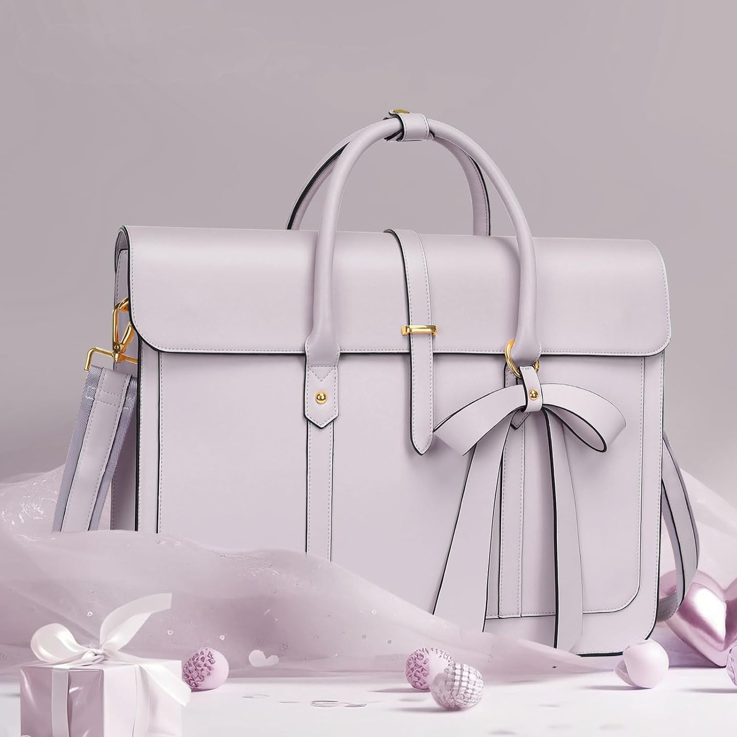 16 Inch Laptop Tote Bag — Bow Detail, Synthetic Leather, 8 Colours, 4-Way Carry