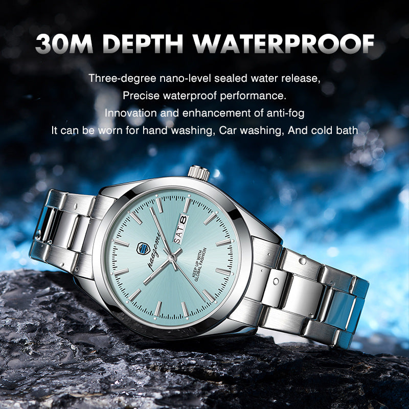Men's paazomu Double Calendar Luminous Quartz Watch – Steel Strap | 5 Styles | Silver Case | Hooriva