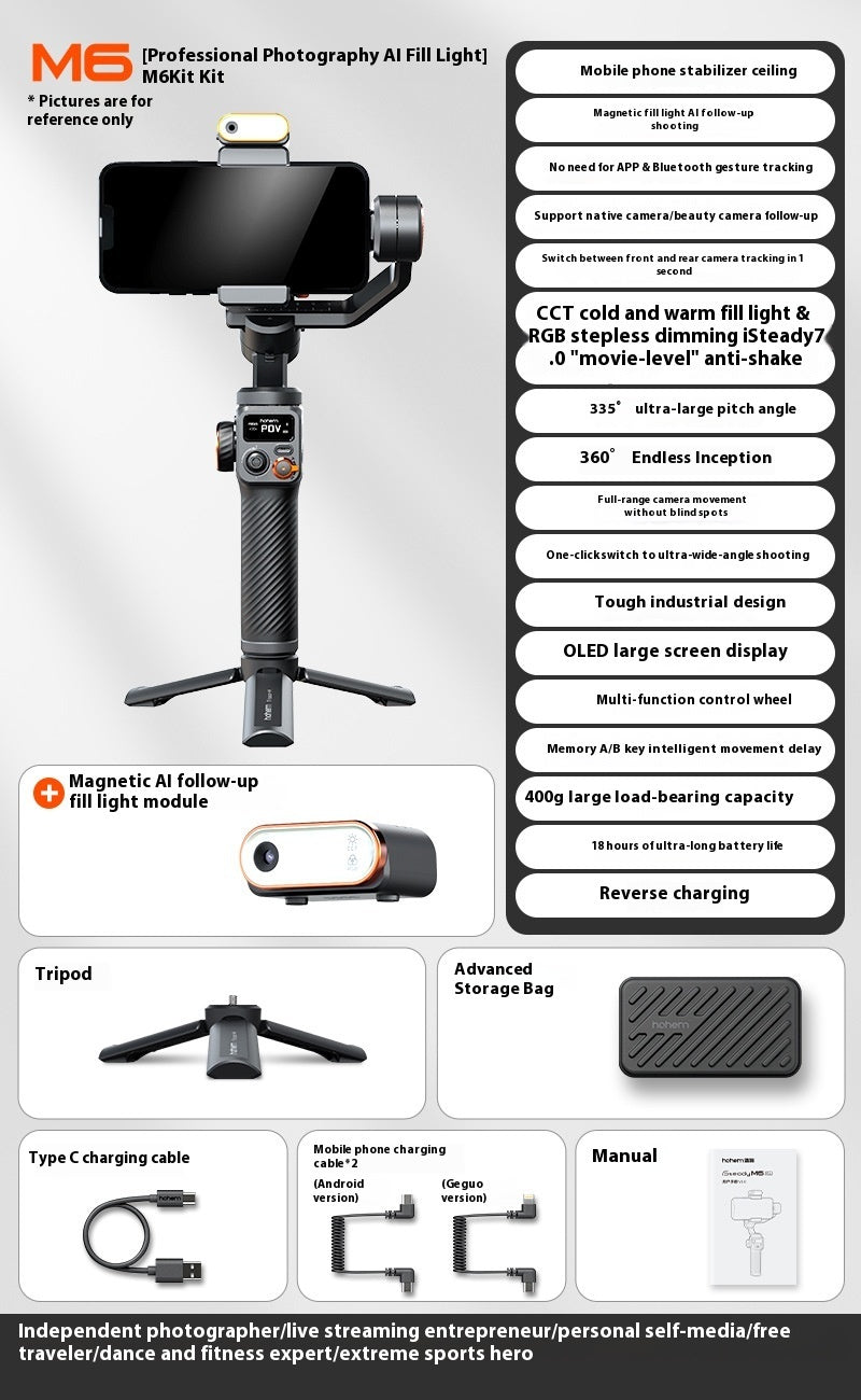 Hohem iSteady Vast Phone Gimbal | تتبع الوجه بالذكاء الاصطناعي، ضوء تعبئة مغناطيسي وبطارية تدوم 18 ساعة