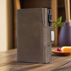 Vintage RFID Slim Card Holder Wallet – Aluminium Pop-Up PU Leather for Men
