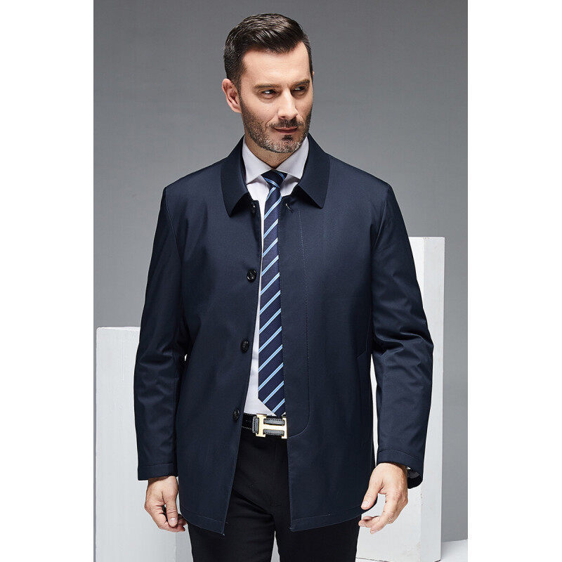 Men's Business Casual Jacket | Polyester Blazer, Sizes 170–195, Cyan & Navy Blue | HOORIVA