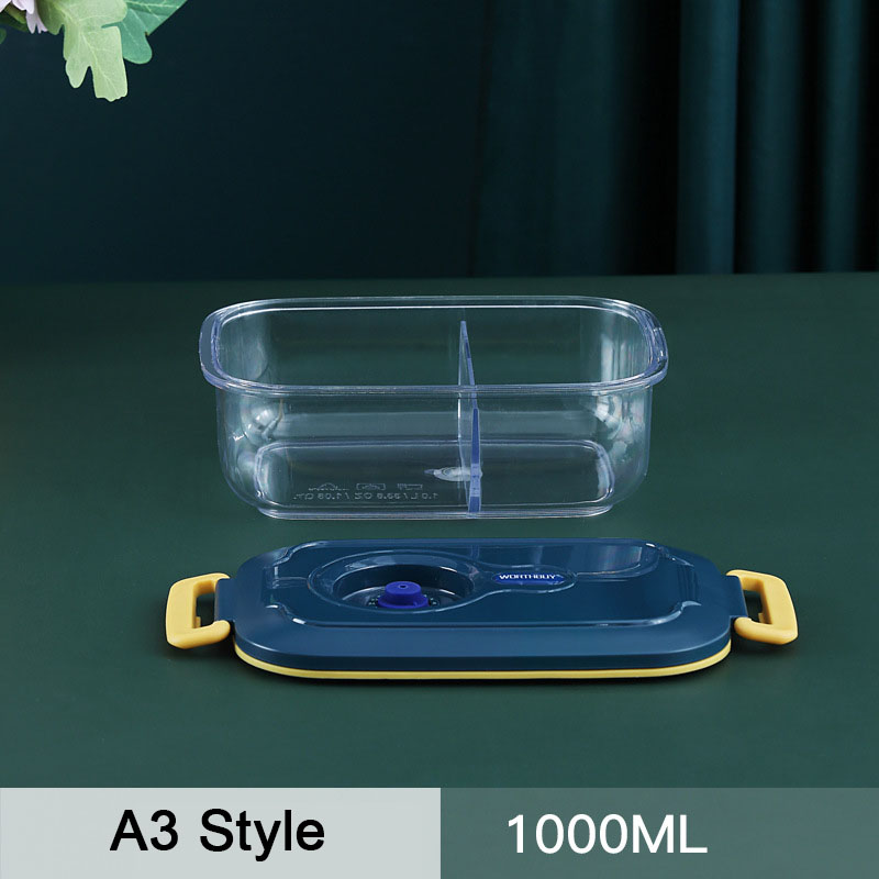 Electric Vacuum Seal Lunch Box with Divided Compartments – Clear Airtight Bento Box with Pump (1000ml / 1300ml)