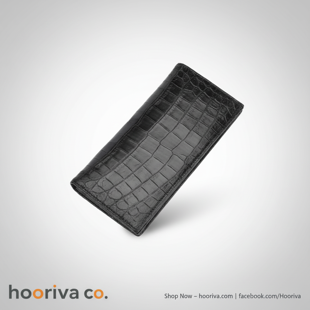 Crocodile-Embossed Leather Long Wallet – HBBT
