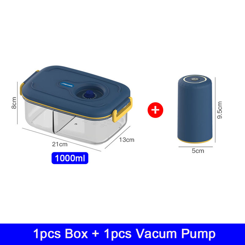 Electric Vacuum Seal Lunch Box with Divided Compartments – Clear Airtight Bento Box with Pump (1000ml / 1300ml)
