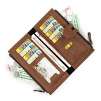 Women's PU Leather Multifunctional Wallet Purse – 9 Card Slots, Photo Window & Dual Zipper Coin Pockets