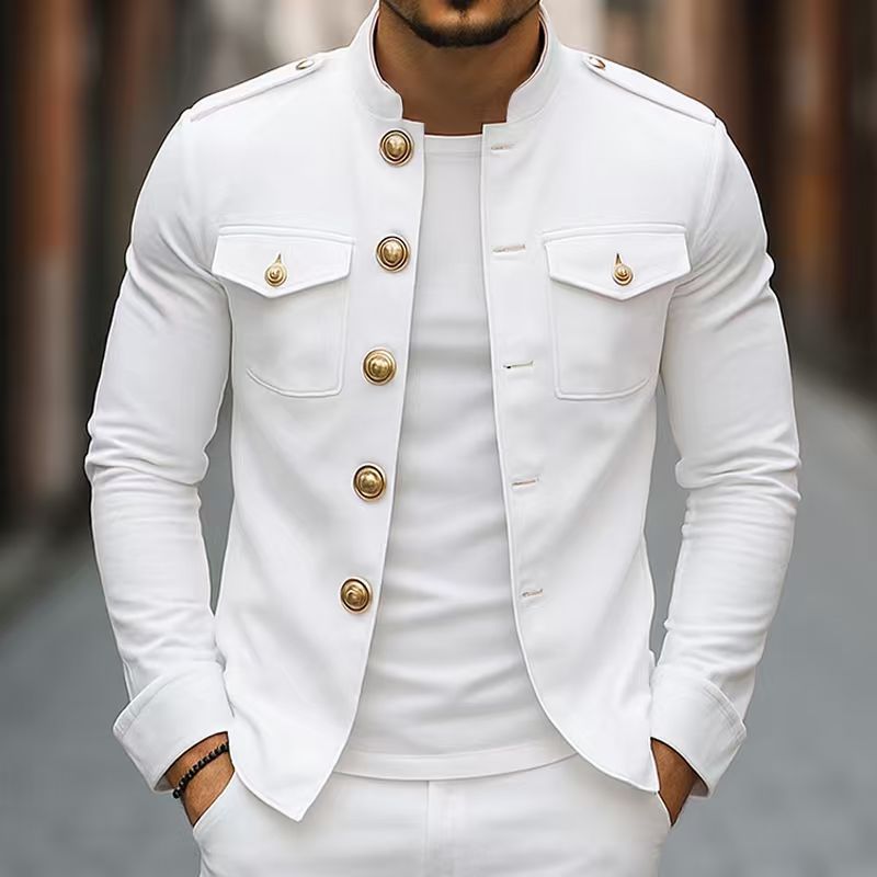 Men's Casual Slim-Fit Lapel Jacket – Single-Breasted Solid Colour | Black & White | S–3XL | Hooriva