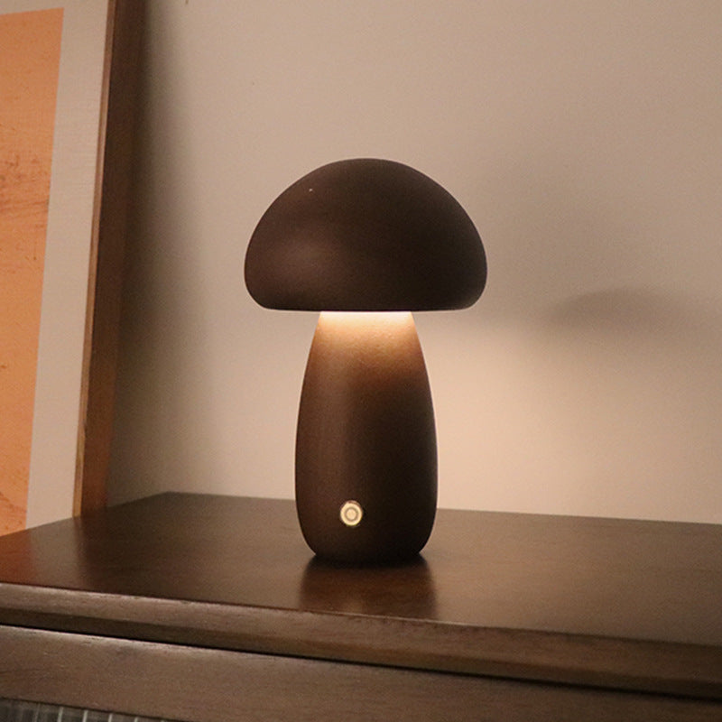 Wooden Mushroom LED Night Light | Touch Switch Bedside Lamp, 4 Styles, Beech & Walnut | HOORIVA