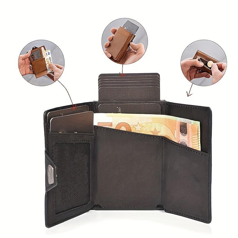 Vintage RFID Slim Card Holder Wallet – Aluminium Pop-Up PU Leather for Men