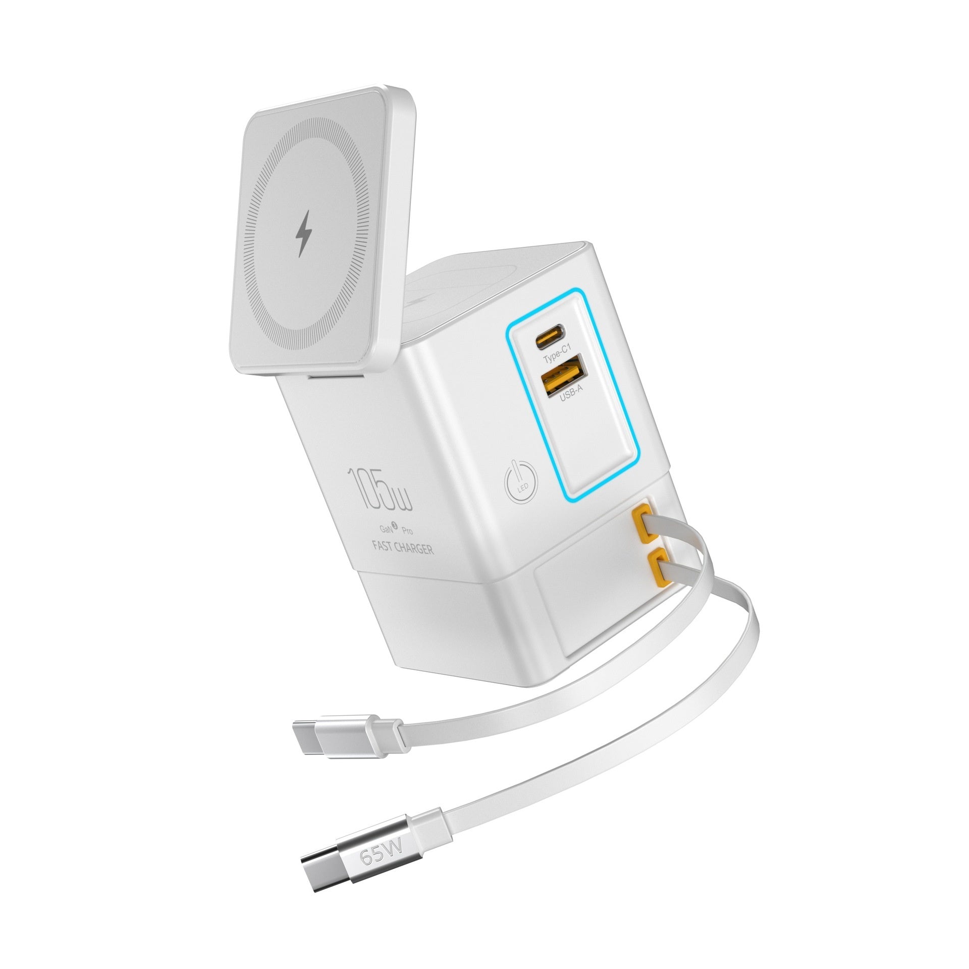 105W GaN Magnetic Wireless Charger — Multifunctional Fast Charging, AU/EU/UK/US Plug