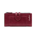 Women's PU Leather Multifunctional Wallet Purse – 9 Card Slots, Photo Window & Dual Zipper Coin Pockets