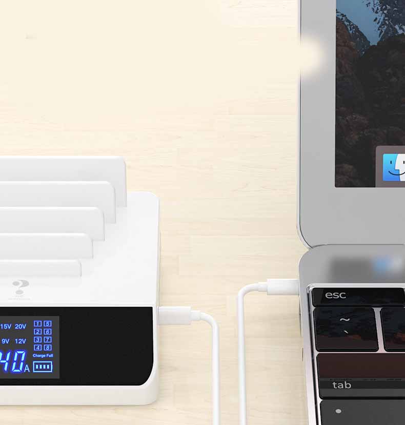 PD Multi-Port Fast Charger with Phone Bracket | USB Smart Display Charging Station