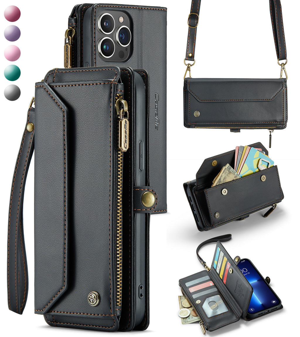 Crossbody Wallet Phone Case | Zipper Leather Samsung Case with Strap