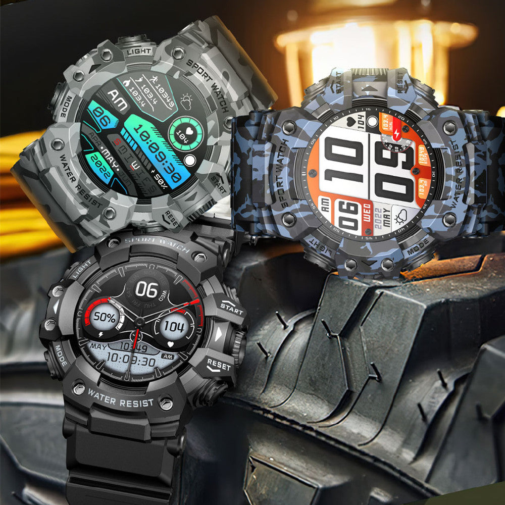 Outdoor Sport Smart Watch – IP68 Waterproof | Heart Rate Monitor & Camouflage Design