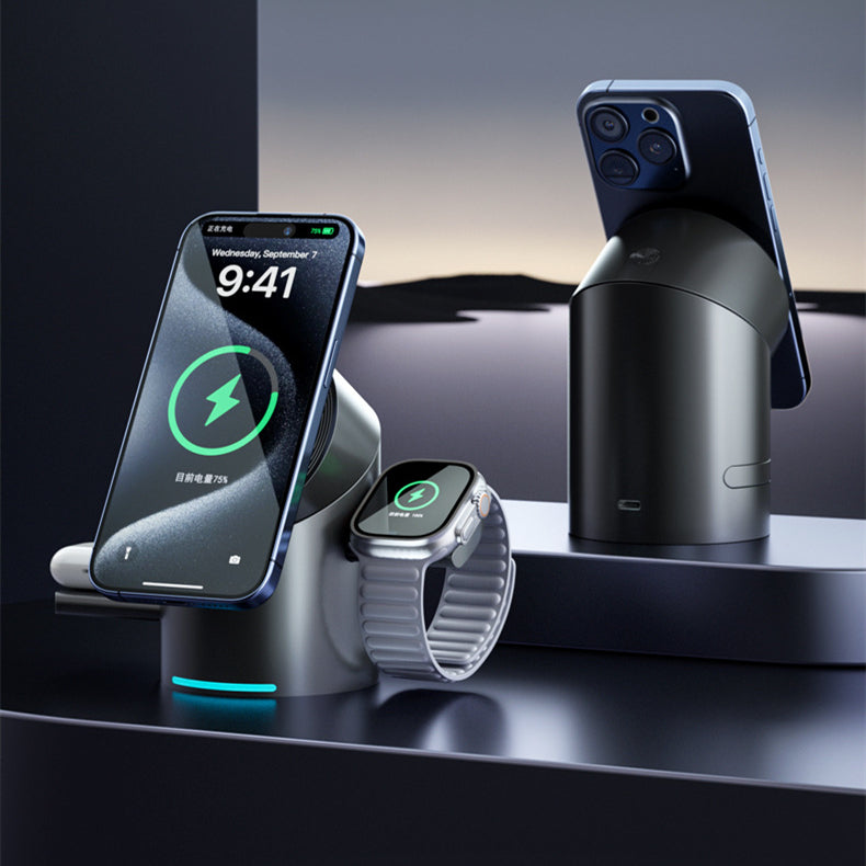 3-in-1 Magnetic Wireless Charger | 20W Fast Charging Stand for Phone, Watch & Earphones