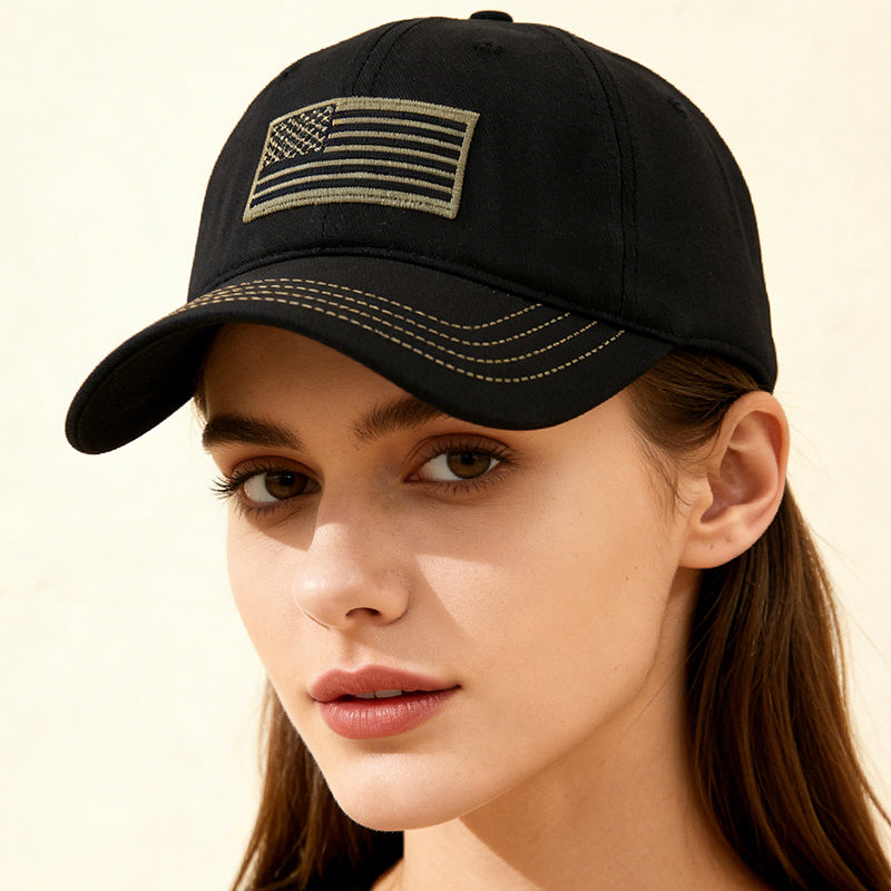 Wide Brim Flag Embroidered Sun Cap