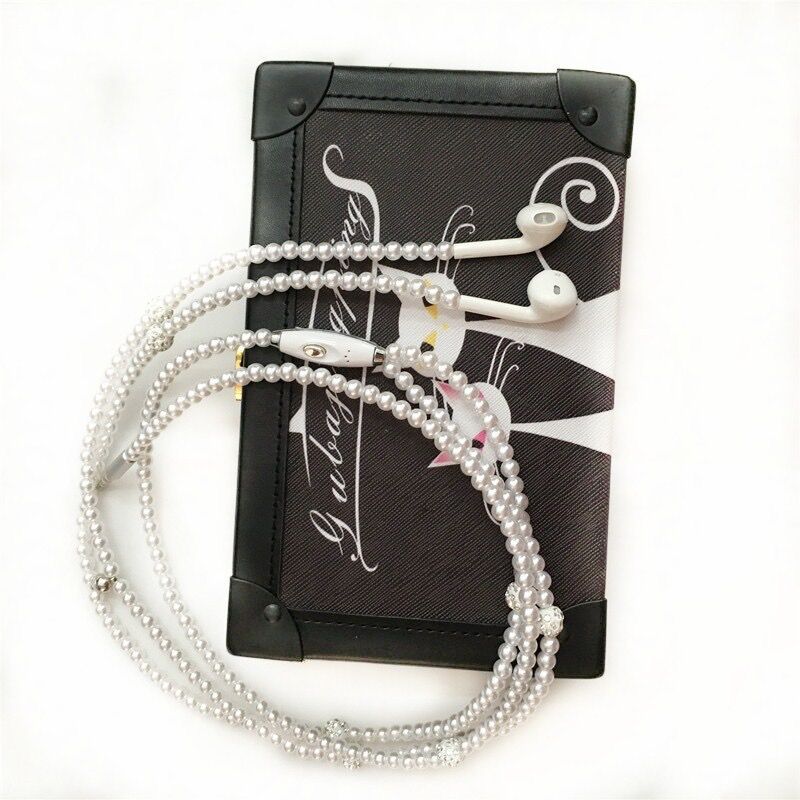 Earplugs Pearl Necklace Fashion Subwoofer Wire Control With Wheat Earphone Cable Female