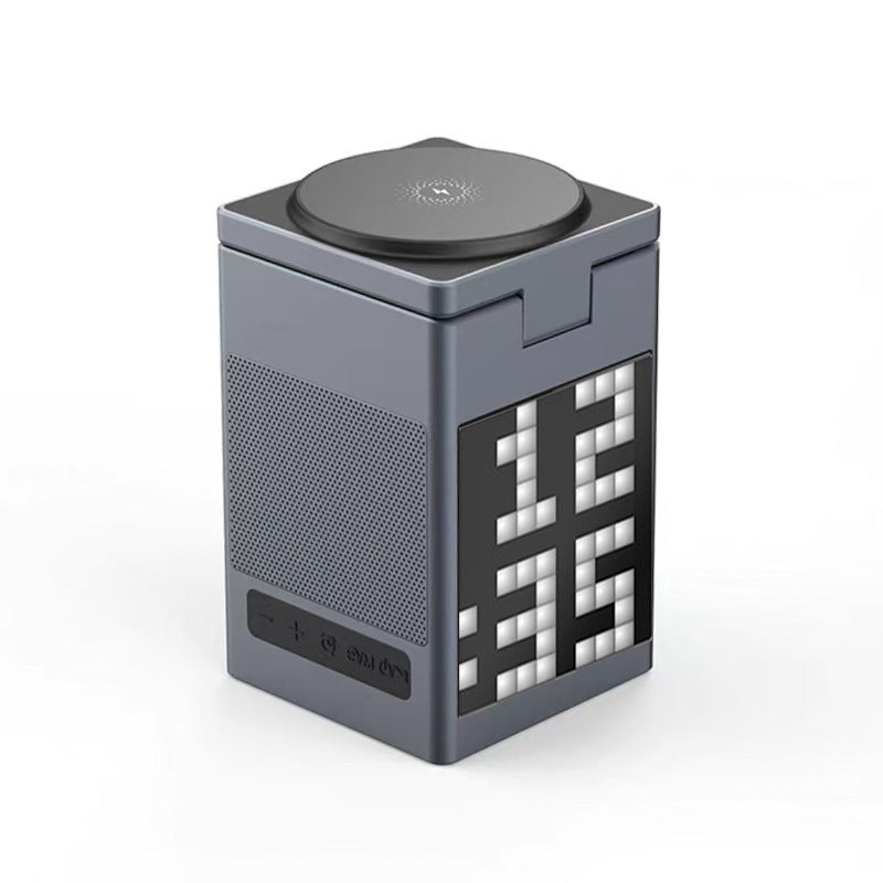 6-in-1 Magnetic Desktop Hub — Bluetooth Speaker, Alarm Clock, 15W Wireless Charger & Phone Stand