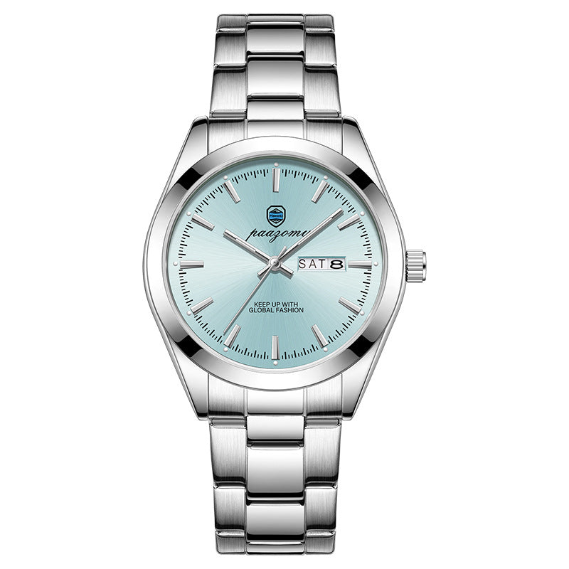 Men's paazomu Double Calendar Luminous Quartz Watch – Steel Strap | 5 Styles | Silver Case | Hooriva