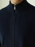 Men's Heavyweight Modal Double-Zip Jacket – Anti-Pilling | Semi-High Neck | Black & Navy Blue | S–3XL | Hooriva
