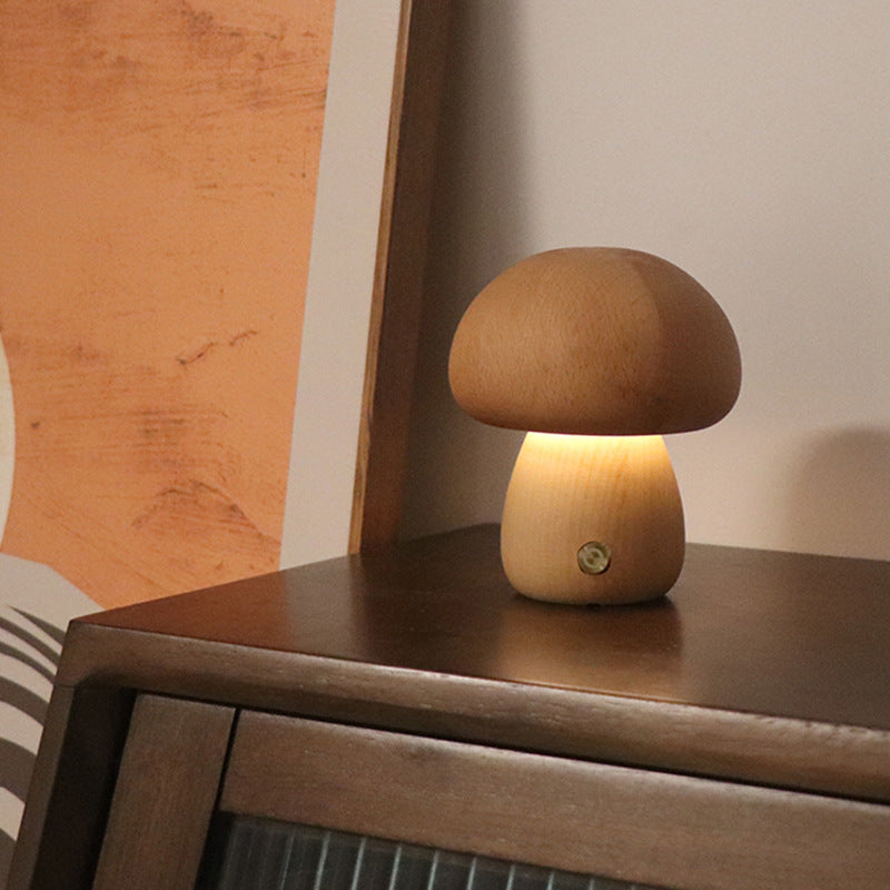 Wooden Mushroom LED Night Light | Touch Switch Bedside Lamp, 4 Styles, Beech & Walnut | HOORIVA