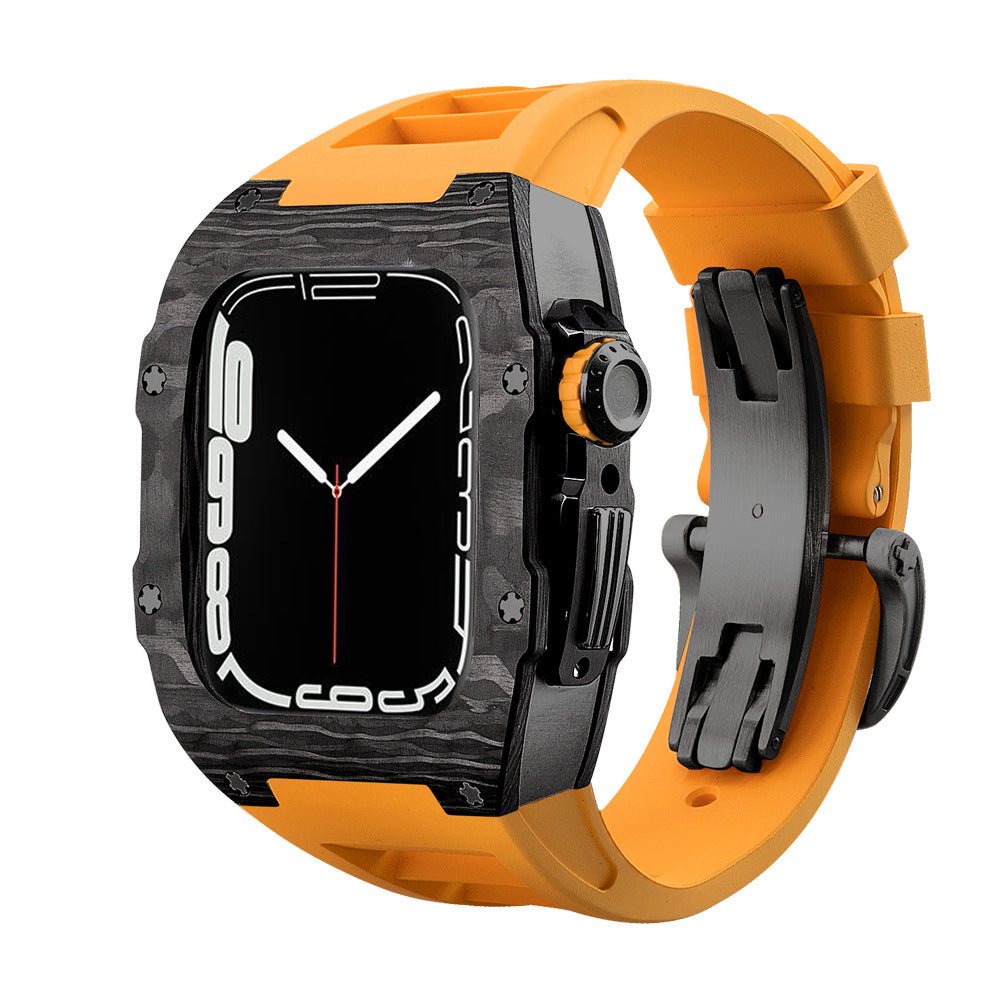Carbon Fibre Apple Watch Strap | Fluoroelastomer Band with Stainless Steel Clasp | HOORIVA