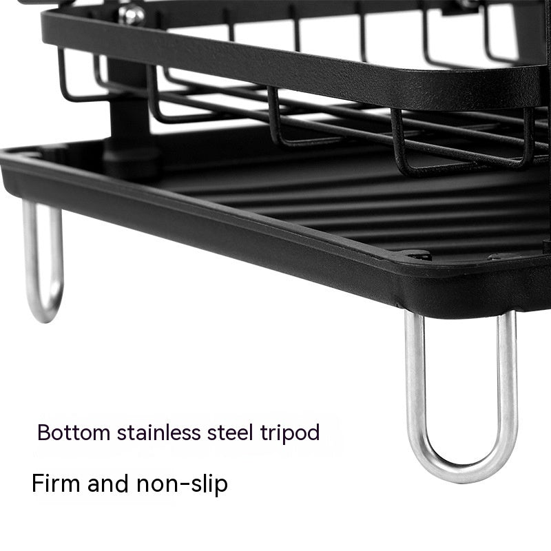 2-Tier Dish Drying Rack with Upgraded Drain Board Tray | Iron Wire Kitchen Drainer