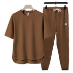Men's Summer Athletic 2-Piece Set – Short Sleeve Crew Neck T-Shirt & Cropped Jogger Pants in 5 Colours