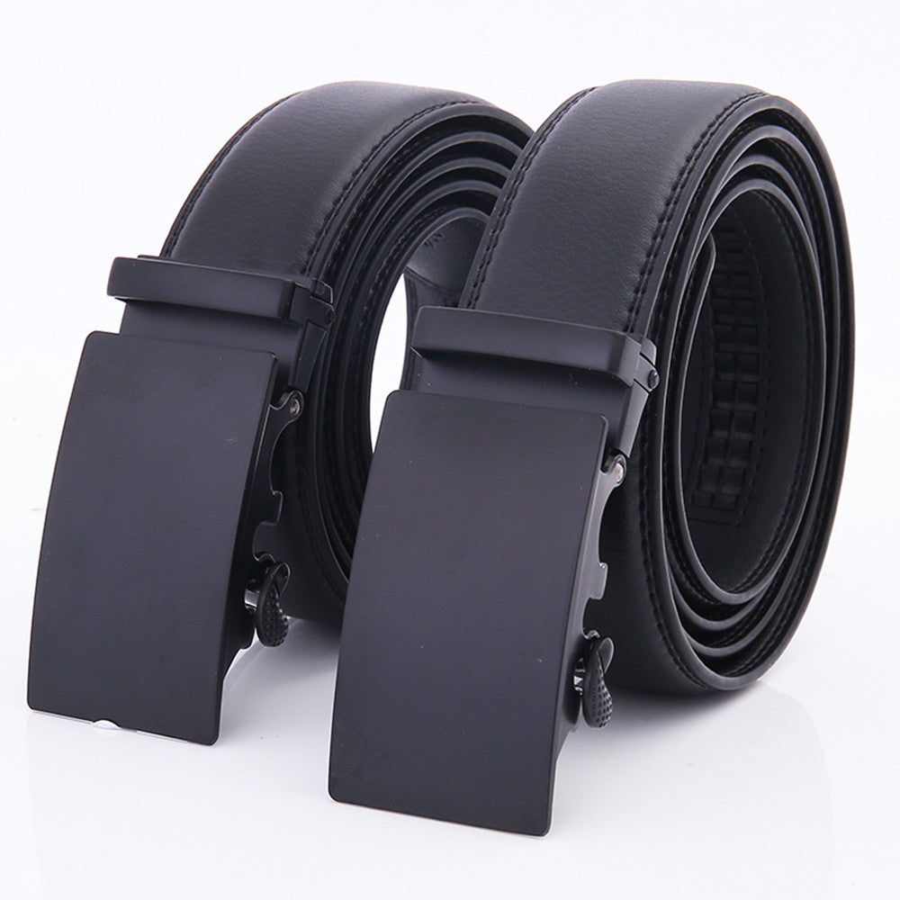 Men's Business Leather Belt – Automatic Buckle | Frosted Finish & Car Stitch | 120cm & 130cm | Black | Hooriva