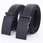 Men's Business Leather Belt – Automatic Buckle | Frosted Finish & Car Stitch | 120cm & 130cm | Black | Hooriva
