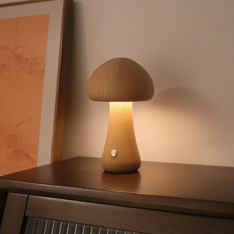 Wooden Mushroom LED Night Light | Touch Switch Bedside Lamp, 4 Styles, Beech & Walnut | HOORIVA