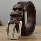 حزام رجالي من الجلد الطبيعي – جلد البقر الطبقة الأولى | إبزيم معدني بدبوس | أسود وبني غامق