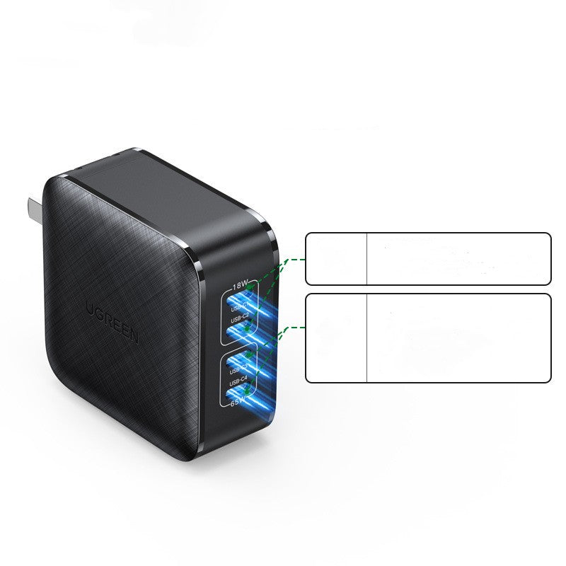65W GaN 4-Port Charger – USB-C PD Fast Charging for Laptops, Phones & Tablets | Foldable Plug