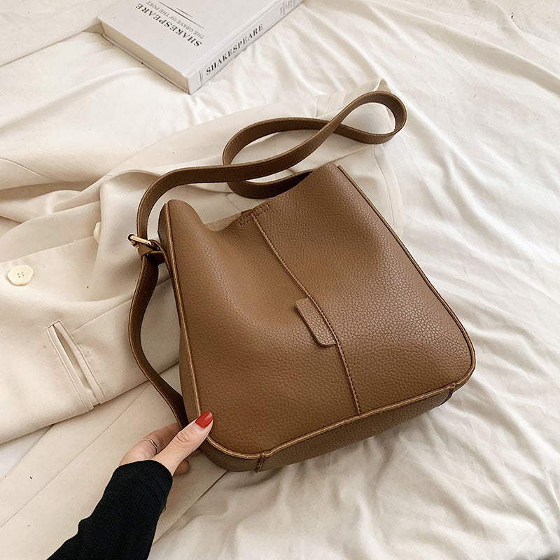 PU Leather Women's Bucket Crossbody Bag — Soft, Street Trend, Black, Brown & Khaki