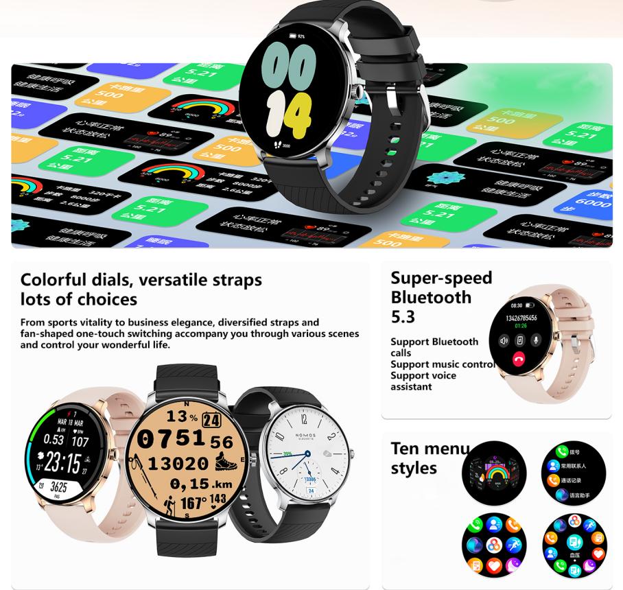 ساعة ذكية نحيفة للغاية | شاشة AMOLED مقاس 1.43 بوصة، مكالمات بلوتوث، مراقب معدل ضربات القلب، SpO2، مراقب النوم