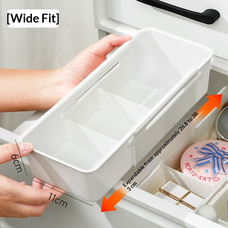 Expandable Drawer Organiser with Adjustable Dividers – Retractable Storage Box for Kitchen, Wardrobe & Office (Narrow / Wide)