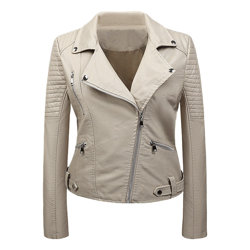 Women's Faux Leather Zip Jacket – Elegant Slim-Fit Business Biker Coat in 4 Colours