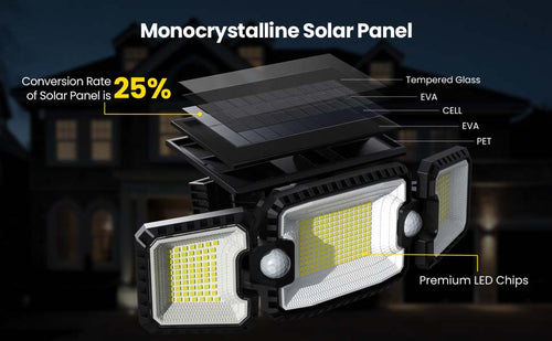 1pc 305 LED Solar Light Outdoor, Dual Induction PIR Motion Sensor Flood Light, Solar Power Wall Lam