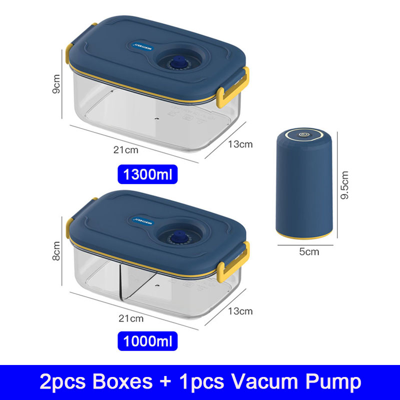 Electric Vacuum Seal Lunch Box with Divided Compartments – Clear Airtight Bento Box with Pump (1000ml / 1300ml)