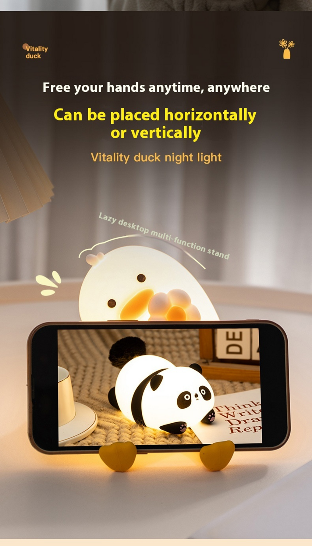 Vitality Duck Night Light PP-D03 | 1200mAh | Healing Soft Light | Phone Stand | USB Rechargeable
