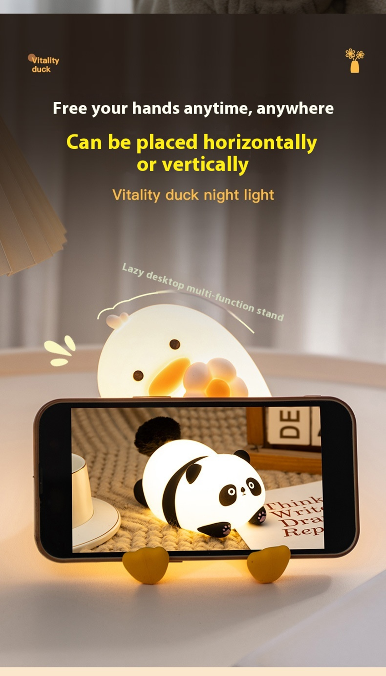 Vitality Duck Night Light PP-D03 | 1200mAh | Healing Soft Light | Phone Stand | USB Rechargeable