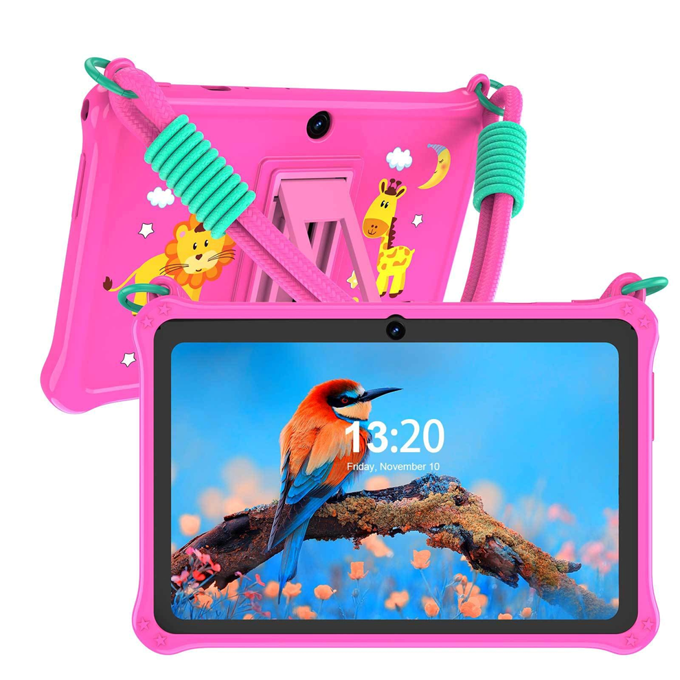 Kids Tablet 7 Inch | Android | Shockproof Silicone Case | Lanyard | Dark Pink & Blue