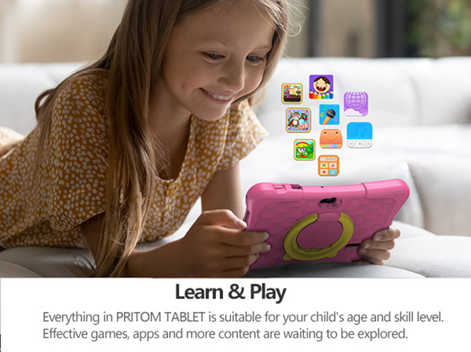 PRITOM 7-Inch Kids Tablet | Iwawa Software | Parental Controls | Educational Games | Blue & Pink