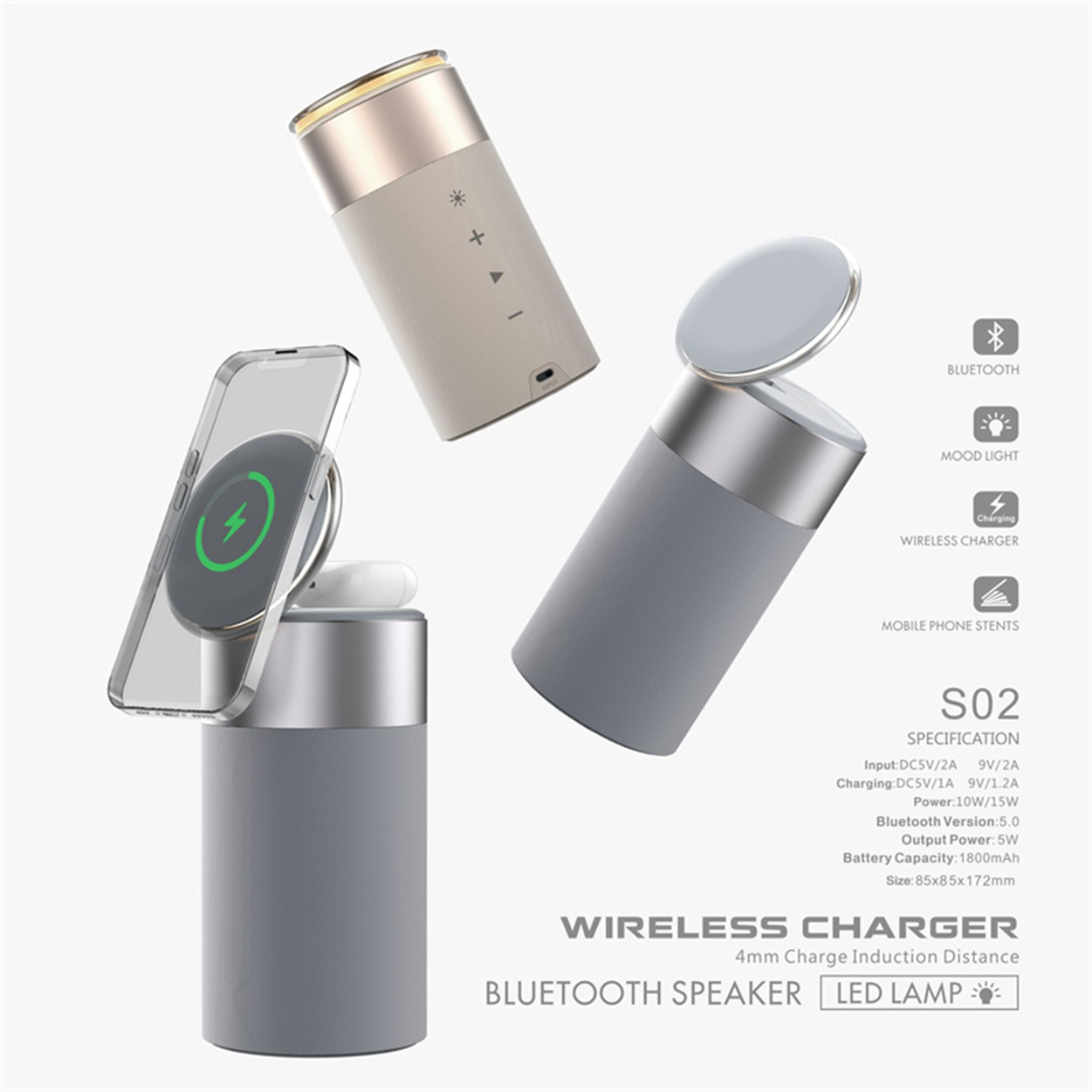 WiWU WI-W022 3-in-1 Wireless Charger Speaker & Night Light | Bluetooth 5.0