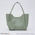 SHK108 Sage Green Faux Leather Tote Shoulder Bag with Wallet and Makeup Pouch – HOORIVA