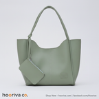 SHK108 Sage Green Faux Leather Tote Shoulder Bag with Wallet and Makeup Pouch – HOORIVA