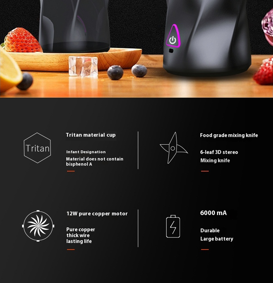 HOMEFISH ZZJ-0001 Portable Electric Blender Cup | 700ML USB Rechargeable Smoothie Blender