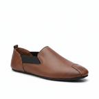 Hooriva Men's British Slip-On Loafers – Brown PU Leather Gommino Driving Shoes on White Background