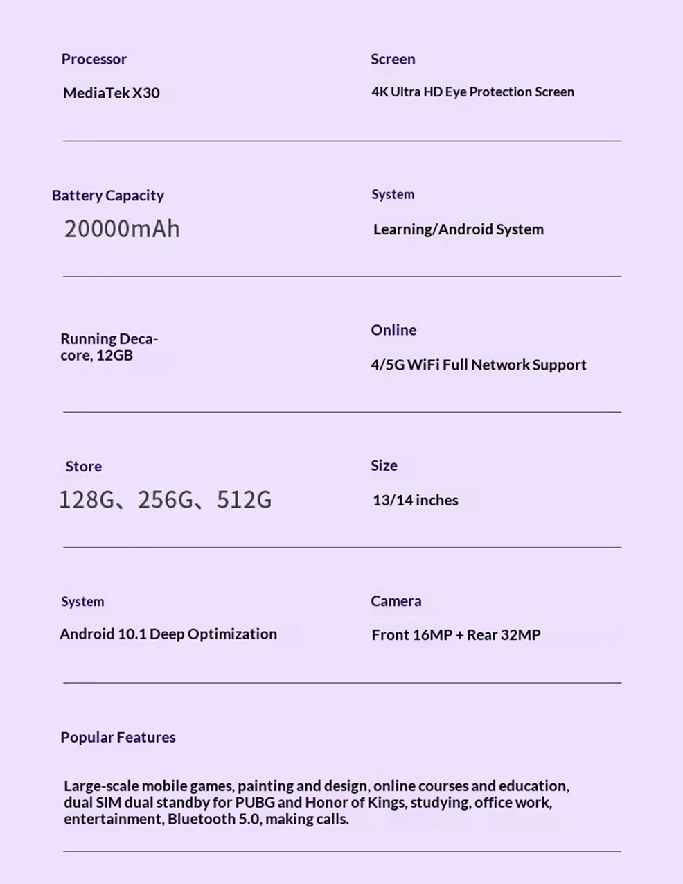 14-Inch Noble Purple Flagship Tablet | 4K 120Hz HDR10 | Dolby Vision | 32MP | Card-Insertable | Stylus | 2024